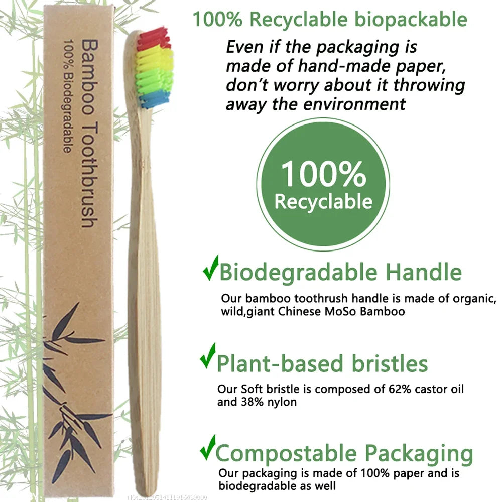 50/Pack Natural Bamboo Toothbrush Wood Toothbrushes Soft Bristles Capitellum Fiber Teeth brush Eco-Friendly Oral Care wholesale HIP