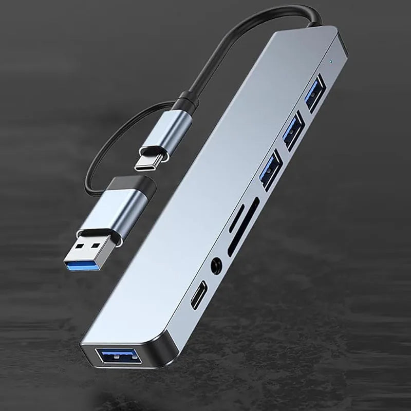 8-in-1 USB-C Hub – 4 USB Ports, SD/TF Card & Audio Jack USB-C Hub HIP 8 in 2