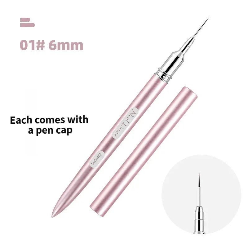 Multi Size Nail Art Liner Brush Fine Line Detail Drawing Pen Macaron Metal Handle Striping Brush Precise Line Flower Detail DIY HIP 6mmPink
