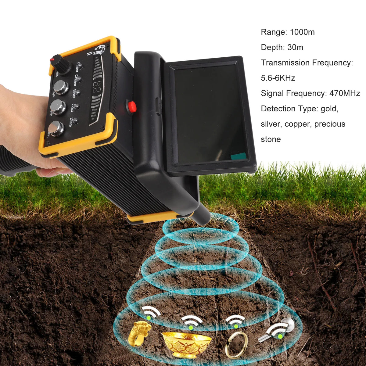 30m Metal Detector Folding Screen Gold Finder Metal Scanner Device Search Range 1000m GR9000 Handheld Metal Detector HIP