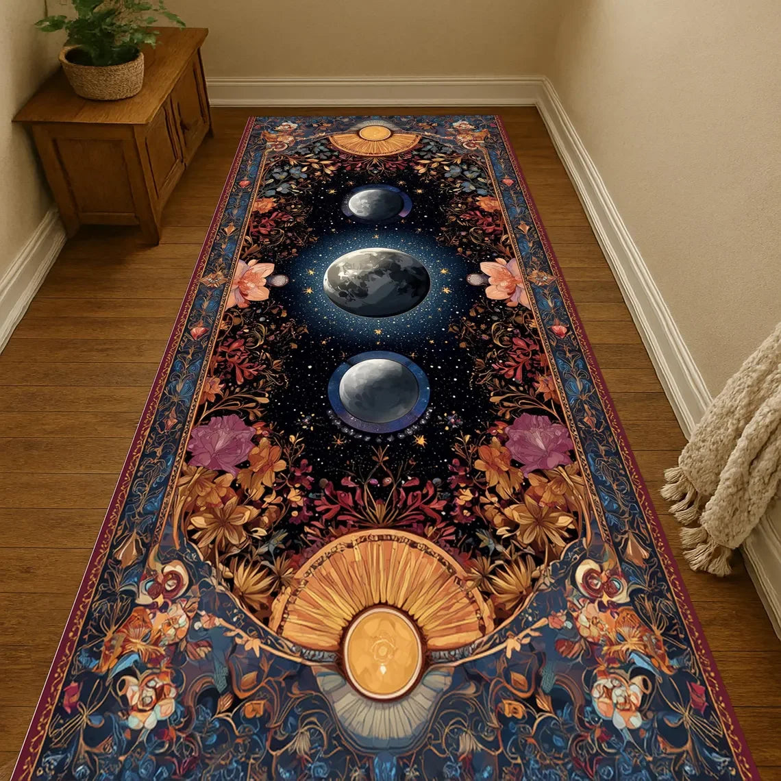 Celestial Moon Floral Anti-Slip Runner Rug – Home Décor Mat Floor Runner Rug HIP 2 40x120cm-Felt