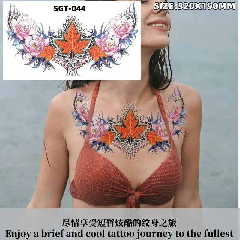 Waterproof Temporary Tattoo Sticker Big Chest Beauty Flower Fashion Colorful Butterfly Gem Diamond Art Fake Waist Tattoos Woman HIP 44