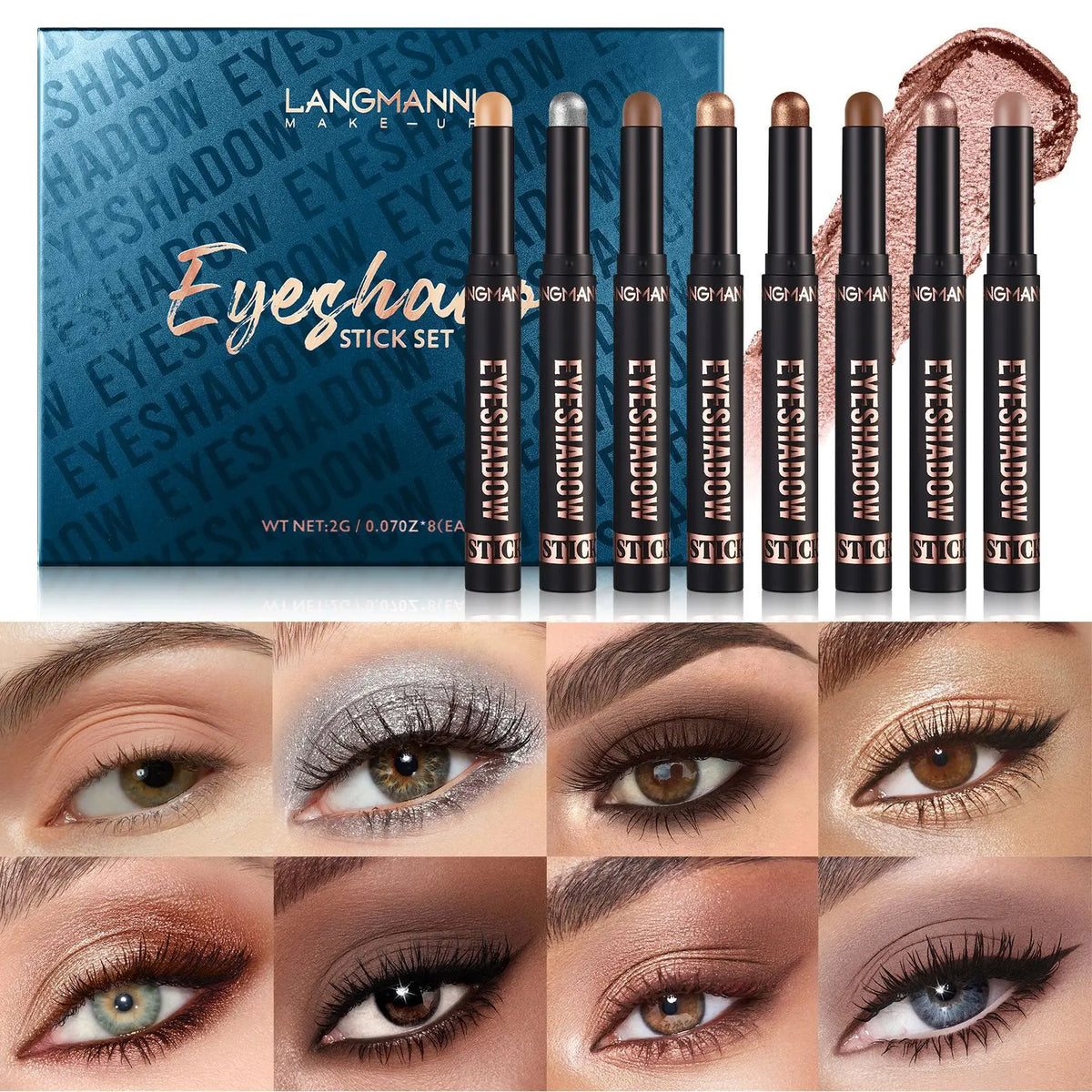 Metallic Eyeshadow Sticks – 8pc Waterproof Shimmer Pencil Set Eyeshadow Stick Set HIP A