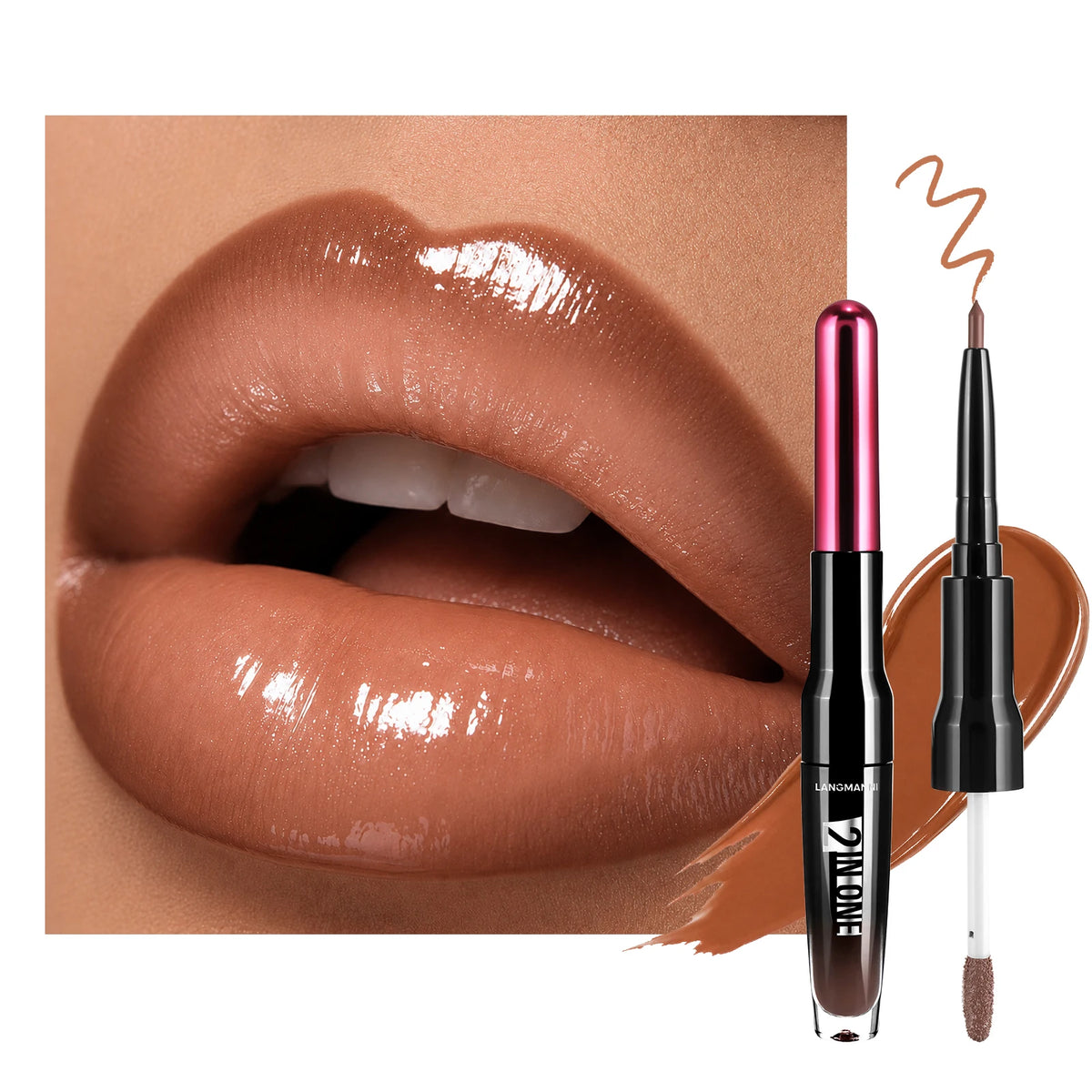 Dual End Wine Bottle Lip Makeup Matte Lip Liner Pen Mirror Glossy Lipgloss Long Lasting Moisturizing Shiny Lip Contour Cosmetic HIP 03