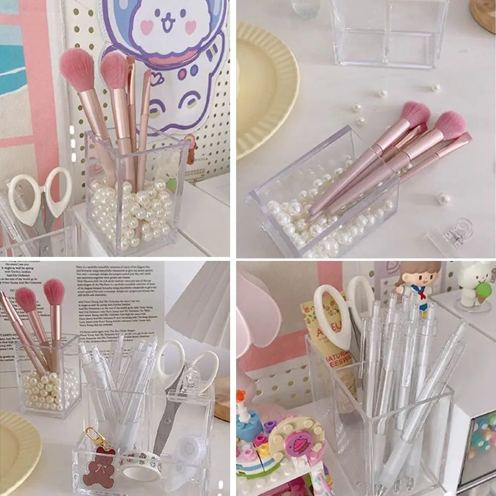 Transparent Acrylic 3-Grid Pen Holder & Desk Organizer Acrylic Desk Organizer HIP