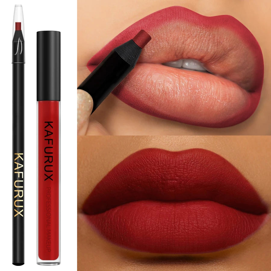KAFURUX Red Lip Liner & Matte Lip Glaze Set | 2PCS Lip Liner & Glaze Set HIP
