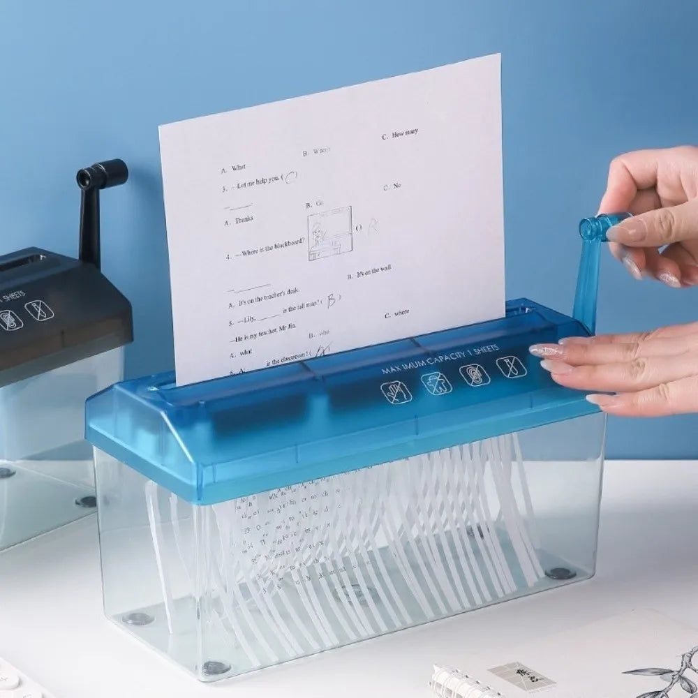 Mini Manual Hand Crank Paper Shredder – ABS Strip-Cut Manual Paper Shredder HIP