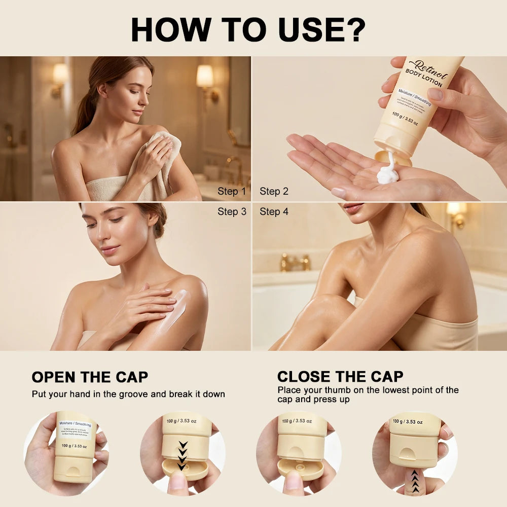 100ml Retinol Body Lotion Deep Hydration Moisturizer Firming Anti-Aging Body Cream Sun-damaged Skin Care HIP