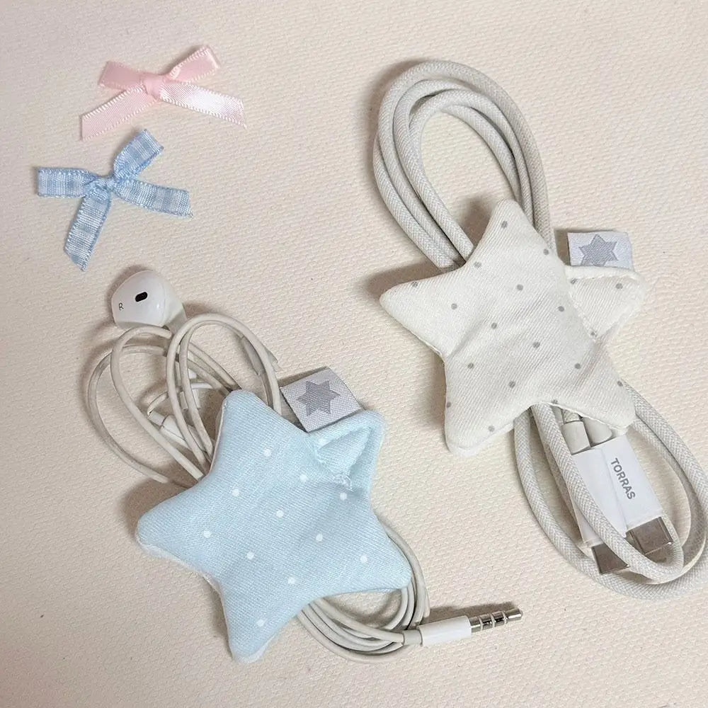 Star Cable Organizer Bag – Polka Dot Fabric Earphone Pouch Cable Organizer Bag HIP