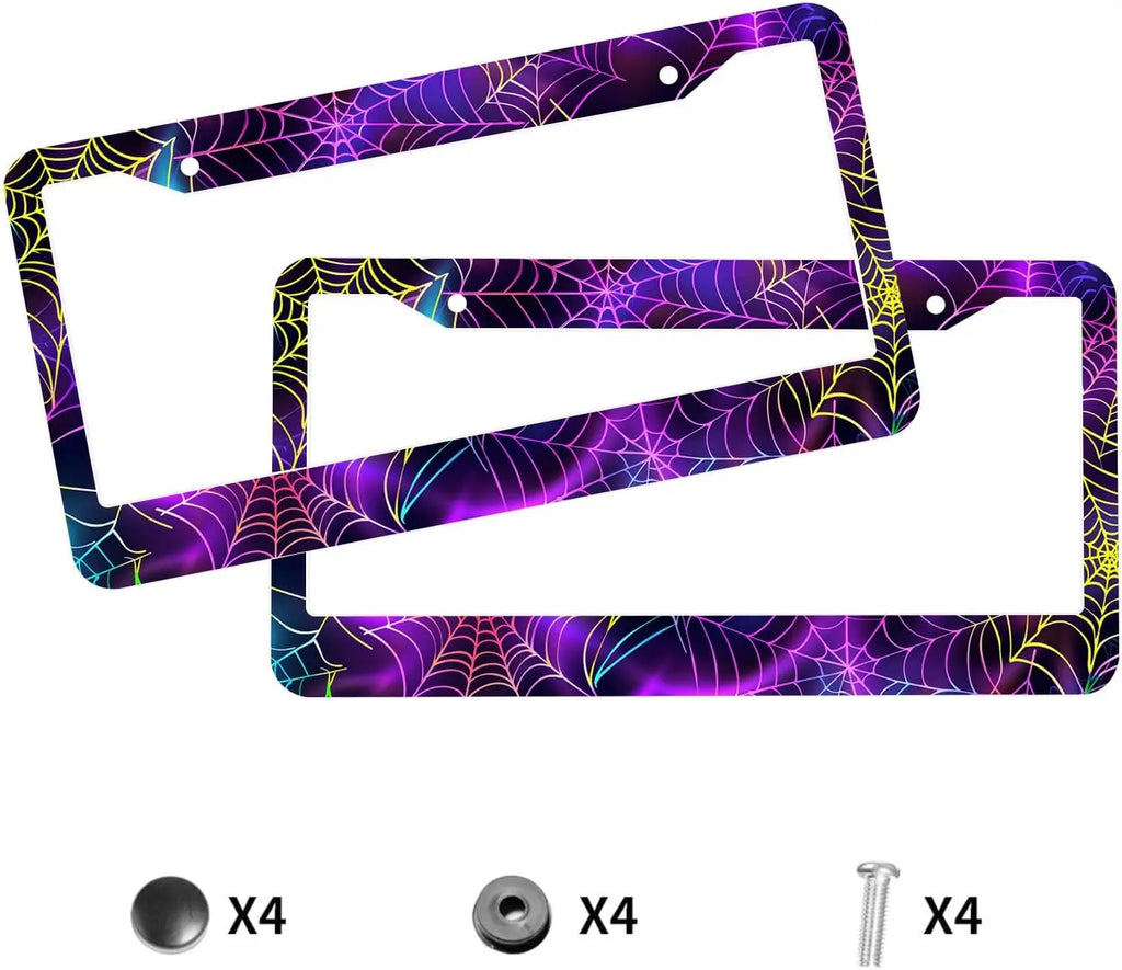 Spider Web Neon Gradient License Plate Frame | Stainless Steel License Plate Frame HIP
