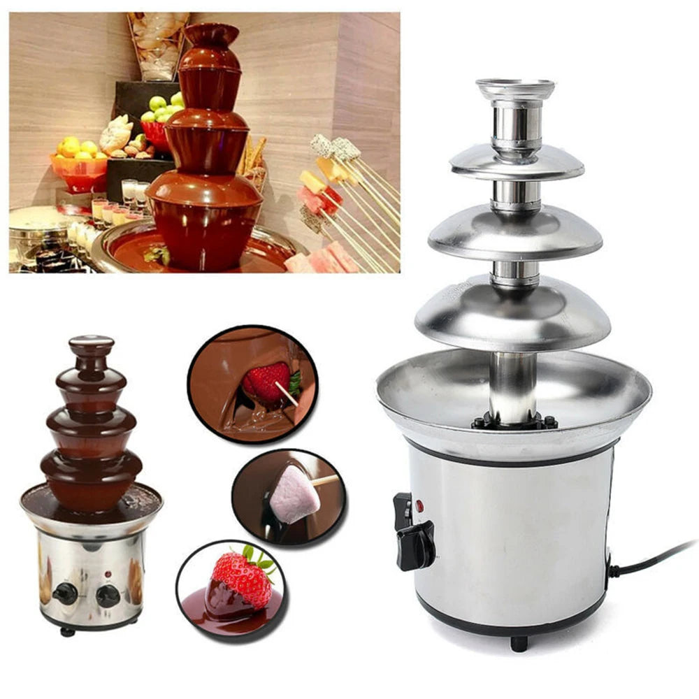 Chocolate Fountain 4 Tiers Electric Melting Machine Fondue Pot Set for Chocolate Candy Ranch Nacho Cheese EU 220V Fountain HIP UK