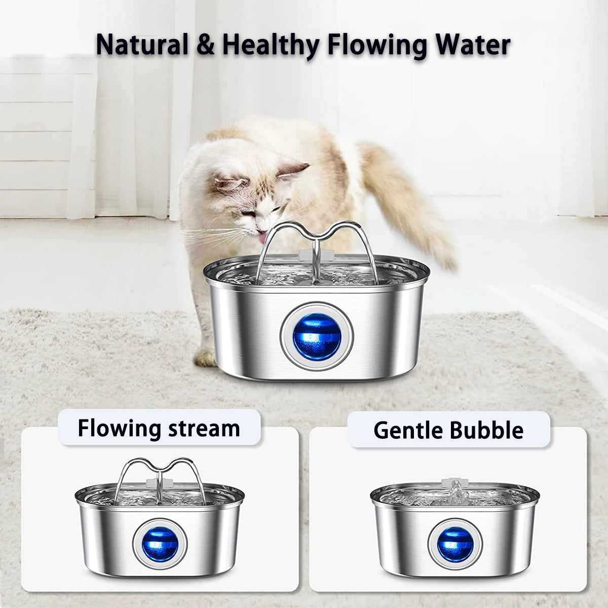 3.2L Pet Water Feeder With Transparent Window Silent Filter With Faucet Stainless Steel Automatic Dog Drinking Fountain HIP