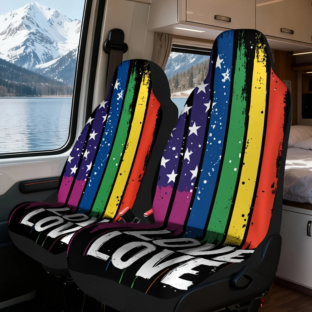 Rainbow Pride Car Seat Covers Set – 2-Pc All-Season Polyester Car Seat Covers HIP