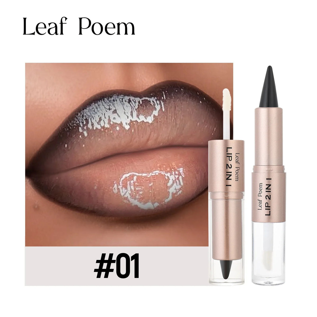 2IN1 Tapered Gradient Lipliner Pen Nude Brown Mirror Glass Lip Gloss Matte Lip Liner Waterproof Lip Contour Non Stick Makeup HIP 01
