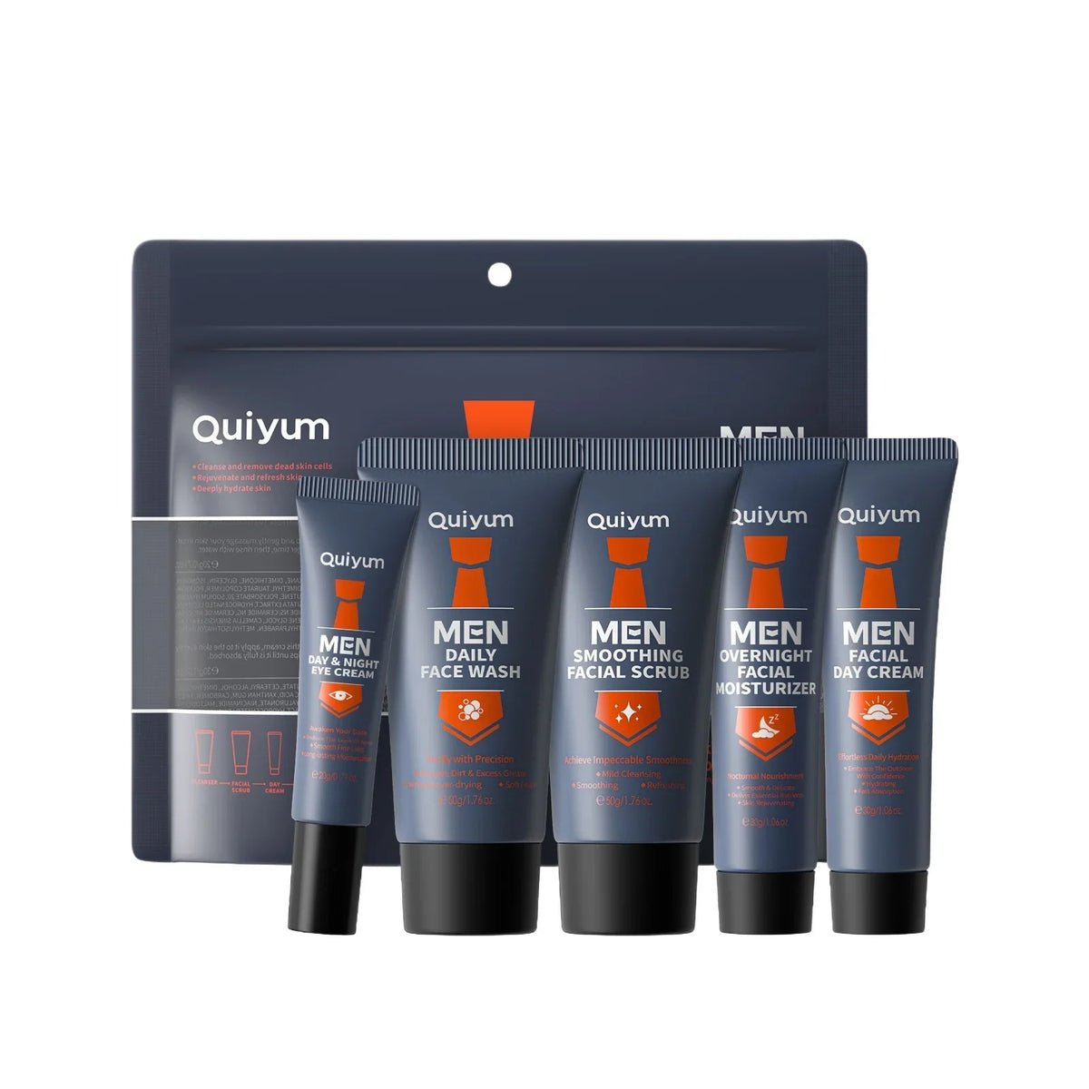 QUIYUM Men's 5-Piece Skincare Kit – Scrub, Wash & Moisturizer Men's Skincare Kit HIP