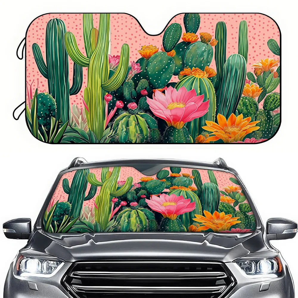 Pink Cactus Flower Car Sun Visor – UV Windshield Sunshade Car Windshield Sunshade HIP S