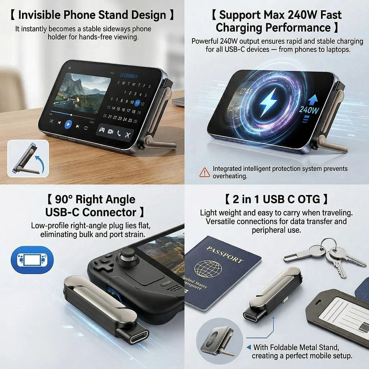 Foldable USB-C OTG Adapter & Phone Stand – Fast Charging USB-C OTG Adapter HIP