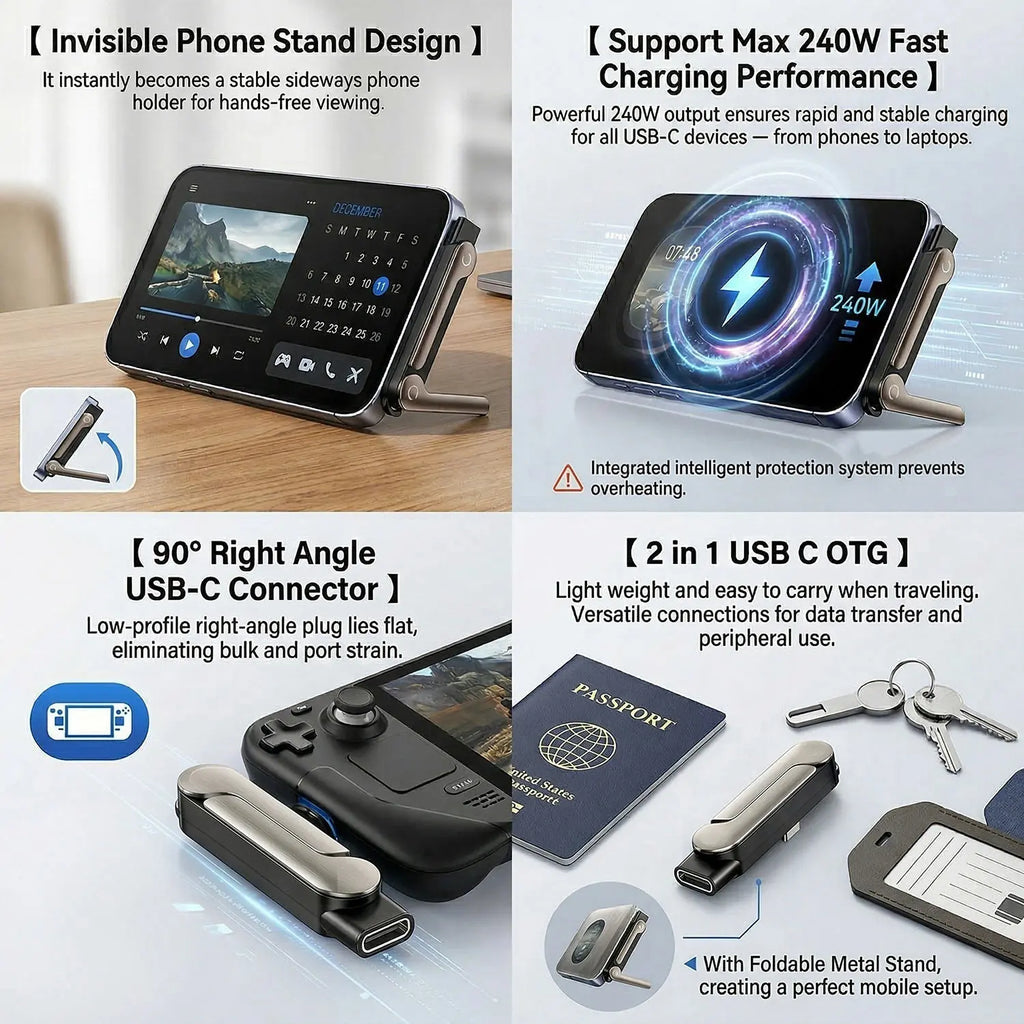 USB-C Foldable Bracket Adapter – OTG & Fast Charging USB-C Adapter Stand HIP