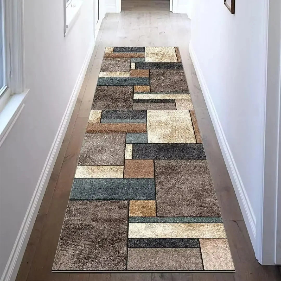 Modern Geometric Runner Rug – Teal Blue Grey Non-Slip Carpet Hallway Runner Rug HIP 6 40x120cm-Felt
