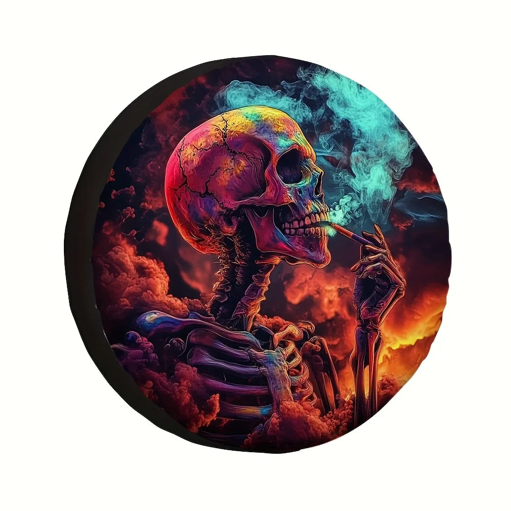 Universal Spare Tire Cover – Smoke Skull Polyester Design Spare Tire Cover HIP 1 17 in