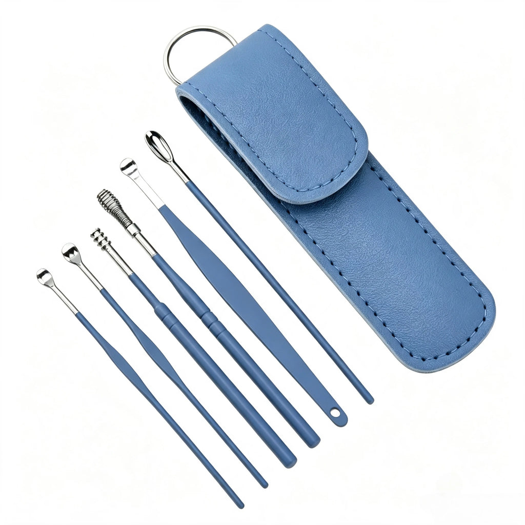 6-Piece Stainless Steel Ear Wax Cleaner Kit with Case Ear Cleaning Kit HIP C806-Blue-6pcs