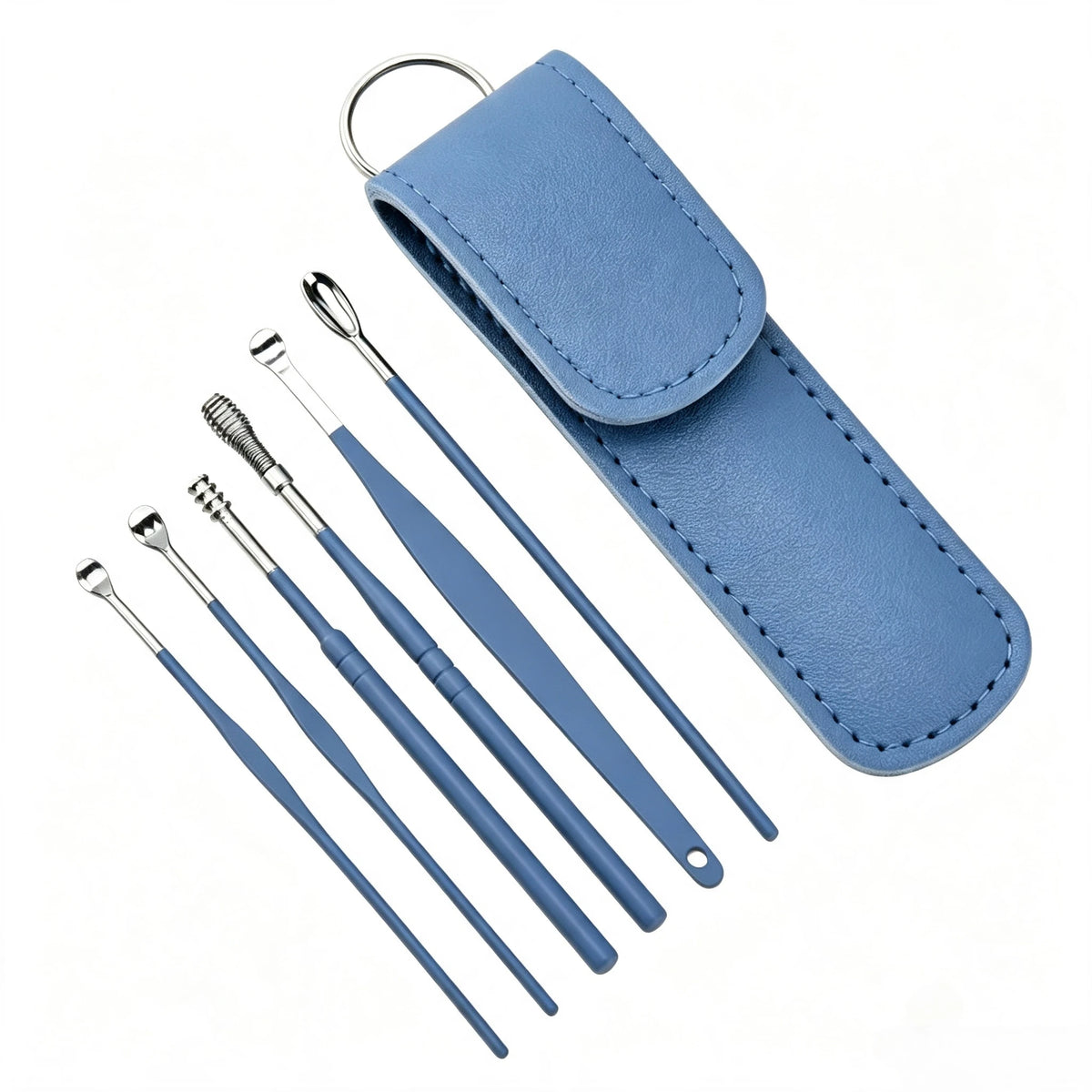 6-Piece Stainless Steel Ear Wax Cleaner Kit with Case Ear Cleaning Kit HIP C806-Blue-6pcs