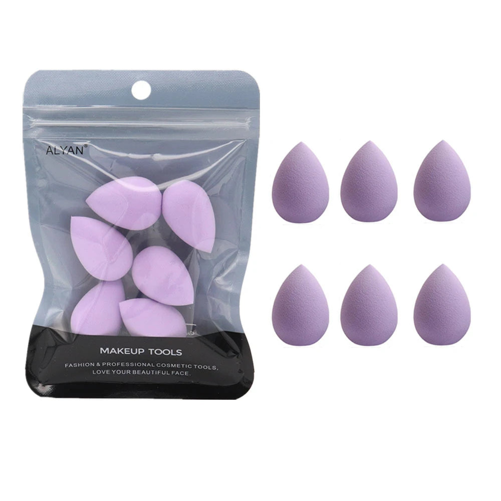 6pcs Mini Makeup Sponge Puff Beauty Powder Sponge for Makeup Concealer Liquid Foundation Face Cosmetic Puff Make Up Sponge HIP Purple With Bag