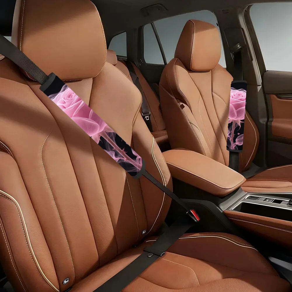 2-Pack Pink Rose Heart Car Seat Belt Shoulder Pads | Soft Seat Belt Cover HIP