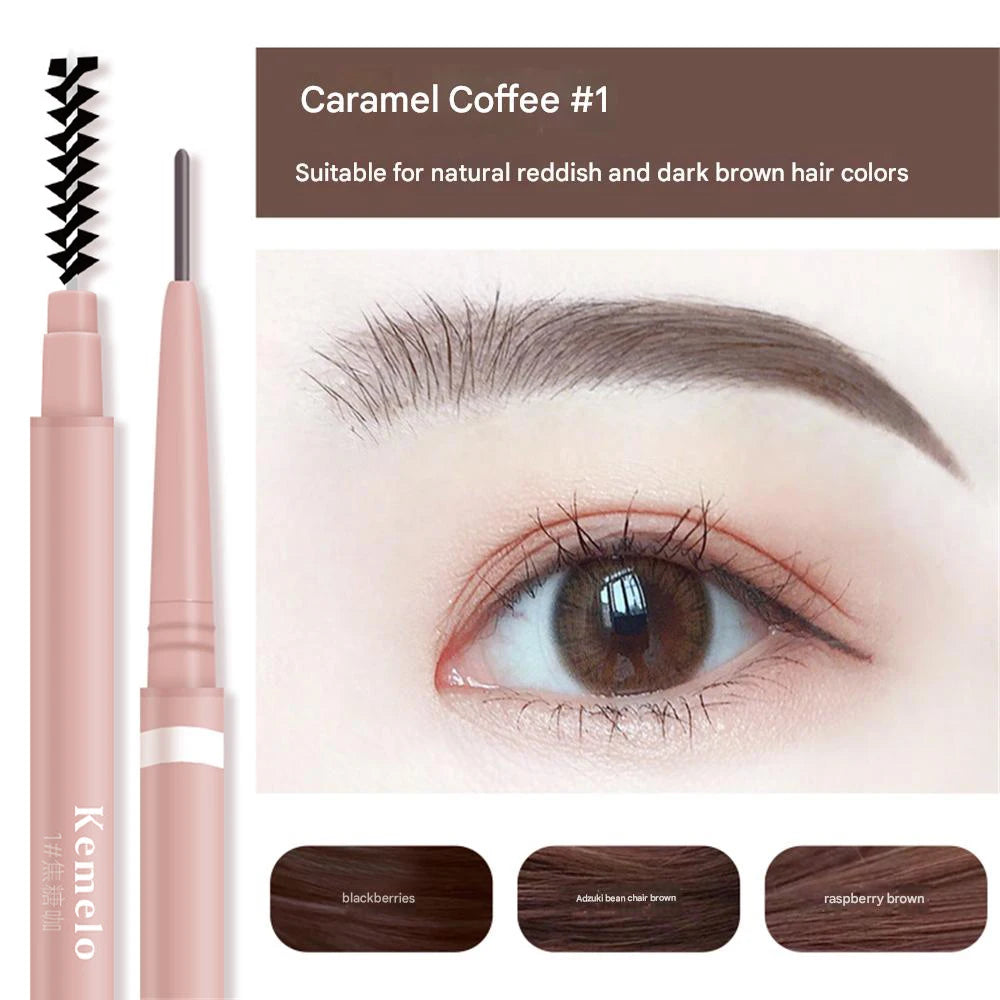 Waterproof Double-Ended Eyebrow Pencil With Brush 1.5mm Ultra Fine Eye Brow Pencil Combined Sweat-proof Lasting Eye Makeup HIP 01 Caramel 1Pc