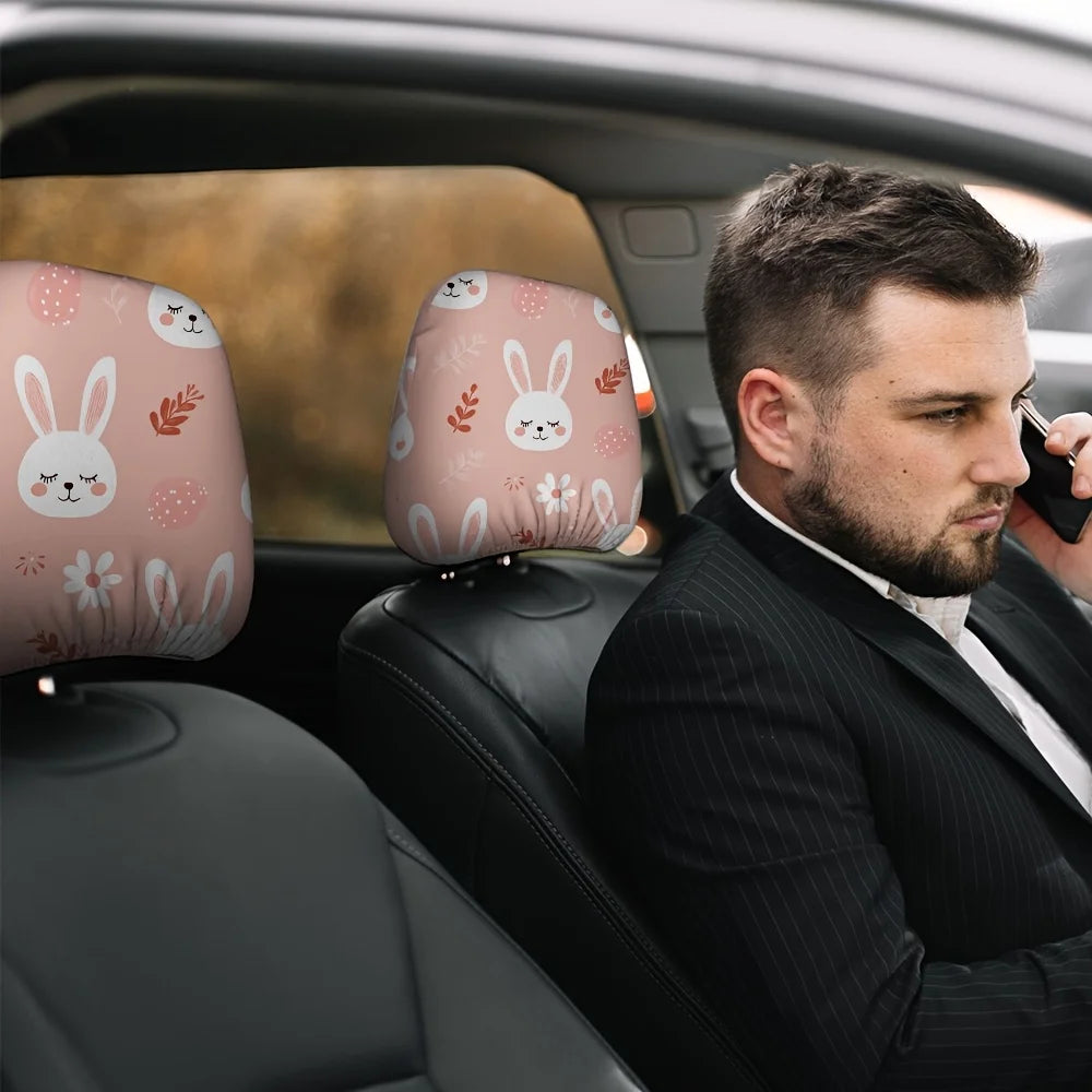 2-Pack Easter Bunny Car Headrest Covers – 2D Flat Print Car Headrest Covers HIP