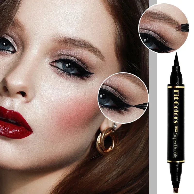 2 In 1 Eye Liner Brow Pencil Waterproof Lasting No-smudge Four Points Eyebrow Tattoo Pen Gray Brown Liquid Liner Makeup Cosmetic HIP