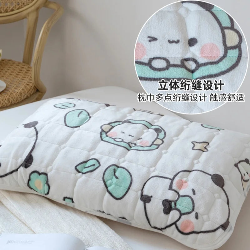Cute Panda Flannel Pillowcase – Elastic Strap Pillow Cover Decorative Pillowcase HIP