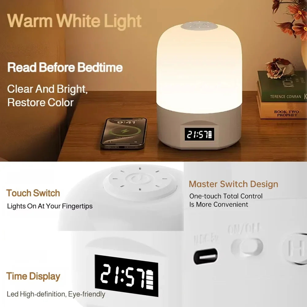 Rechargeable LED Night Light 1200Mah With Clock Remote Control Stepless Dimming Bedside Lamp For Bedroom Kids Gift HIP