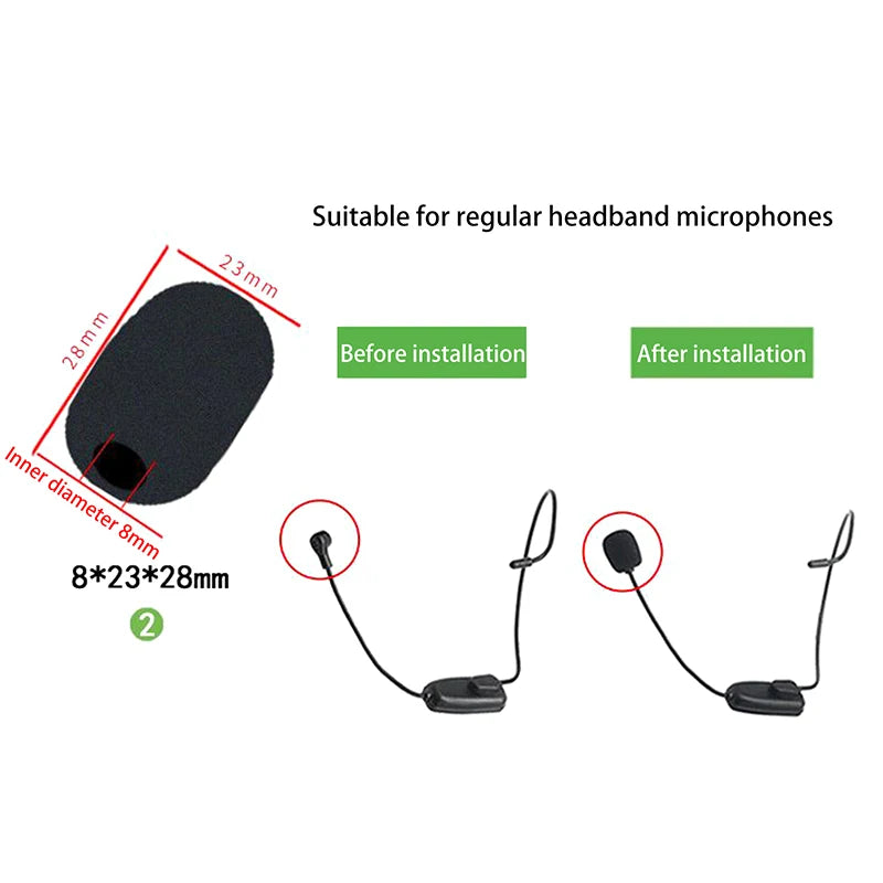 10-Pack Black Sponge Mic Covers for Helmet Bluetooth Intercoms Microphone Sponge Cover HIP Black