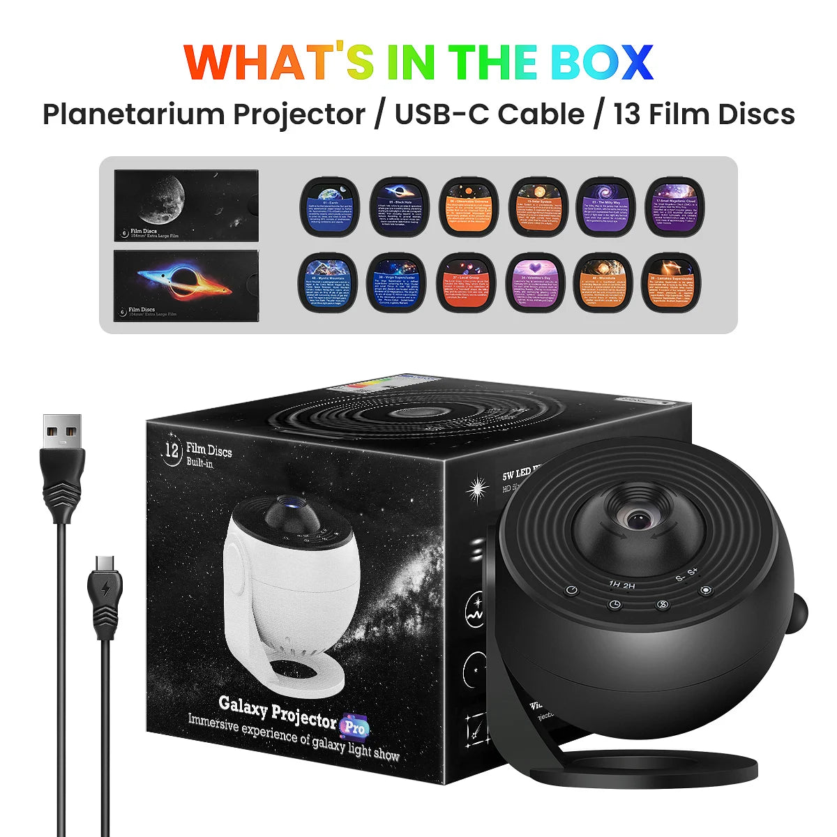 Mexllex HD Starry Sky Globe Galaxy Projection Night Light, White Planetarium LED Lamp for Bedroom Christmas Birthday Party Gift HIP pro Version-black USB Plug China Mainland