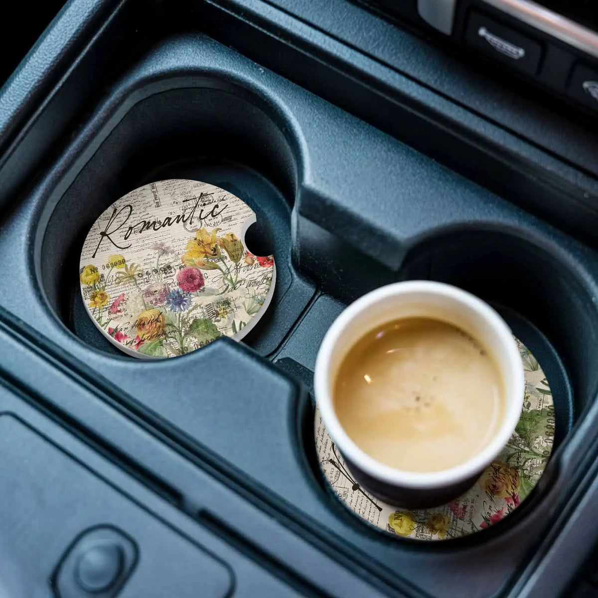 2-Pack Floral Ceramic Car Coasters – Absorbent Cup Holder Car Cup Holder Coaster HIP