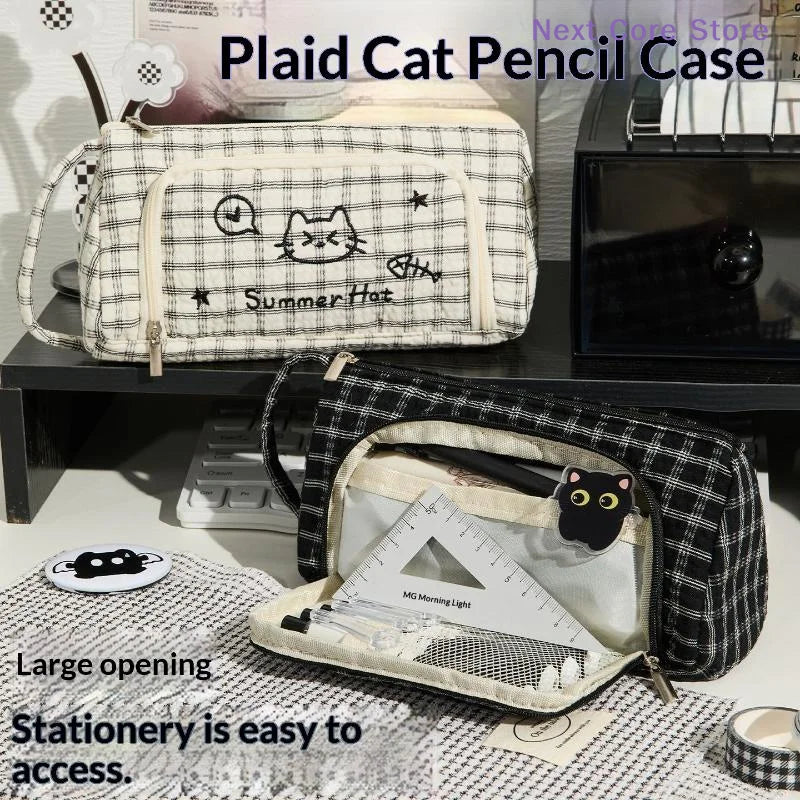 Cute Cat Embroidery Pencil Case – Large Capacity Student Bag Embroidery Pencil Case HIP