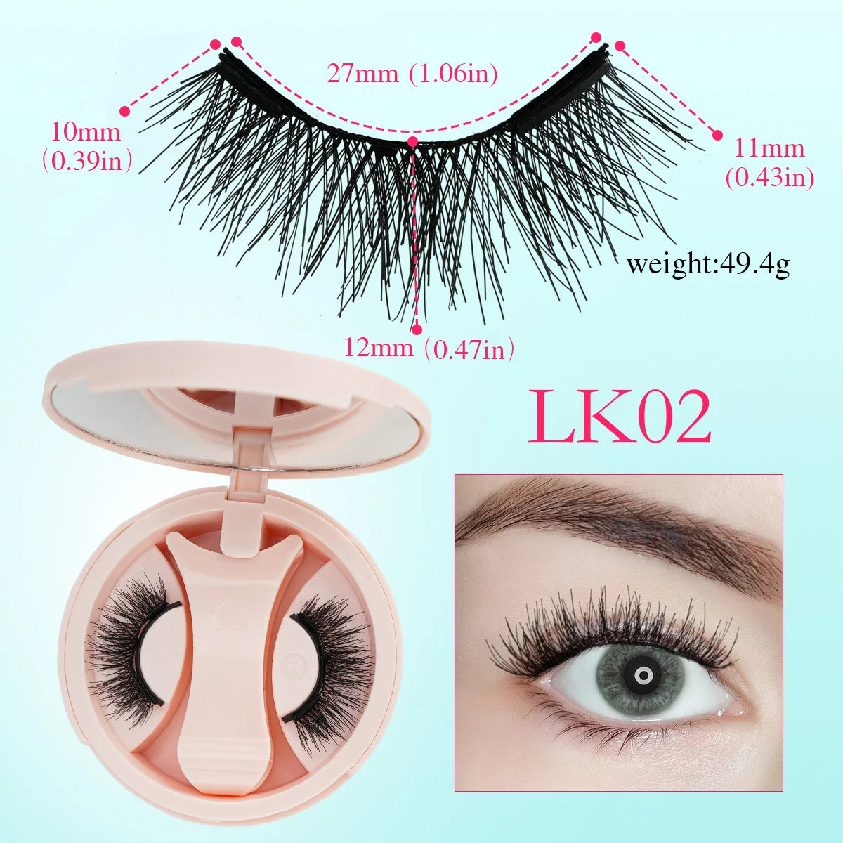 1 Pair Reusable Magnetic Eyelashes 3D Mink Lashes Long-Lasting No Glue Needed False Eyelashes and Magnetic Tweezers Set HIP LK02