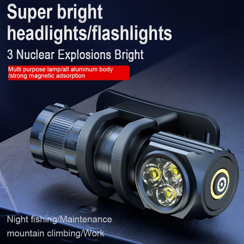 ESMARTER 3-LED Mini Headlamp 3000LM Rechargeable Waterproof Torch LED Headlamp HIP