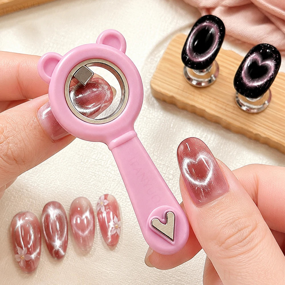 2-in-1 Hollow Cat Eye Nail Art Magnet Black Hole & Love Effect Bear Silicone Ring Circular Magnetic for DIY Gel Manicure Tools HIP