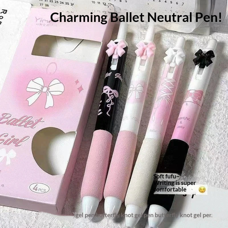 4-Pack Bow Press Gel Pens – 0.5mm Cartoon Quick-Dry Ink Cartoon Gel Pen Set HIP A1