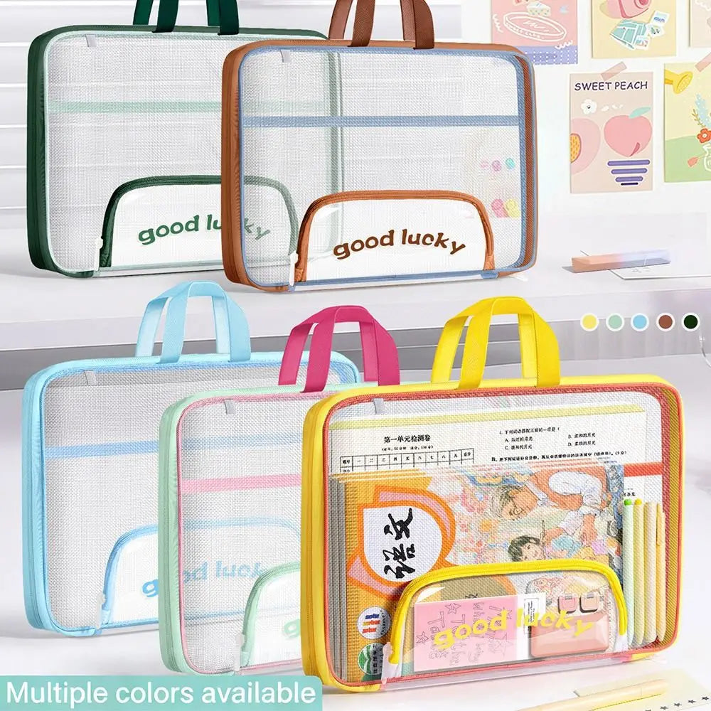 Portable Mesh A4 File Bag – Transparent Organizer with Handle Mesh File Organizer HIP