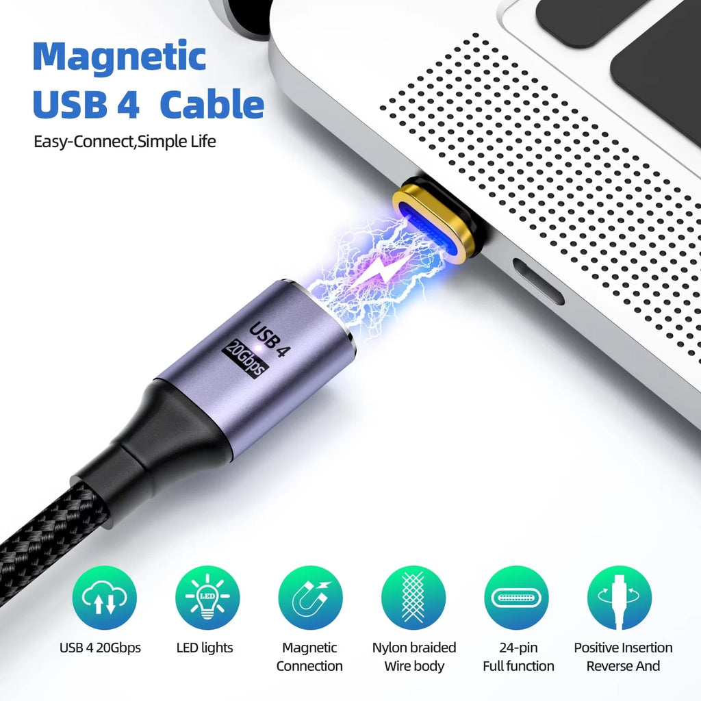 USB4 Magnetic USB-C Cable 100W 20Gbps 8K Thunderbolt 3 2m USB-C Magnetic Cable HIP