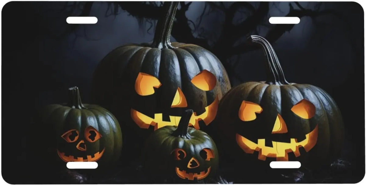 Halloween Pumpkin Aluminum Front License Plate Cover | 4 Holes Novelty License Plate HIP 1