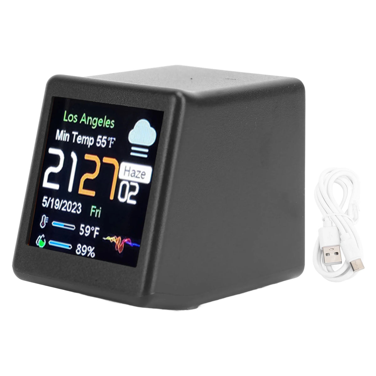 Multifunctional Clock Calendar Display Electronic Weather Clock WiFi Networking Type C Cable Powered for Office Bedroom HIP black