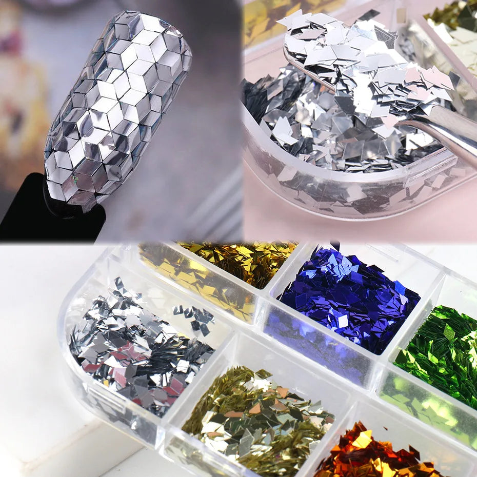 12 Colors Holographic Square Nail Sequins Laser Shiny Disco Paillette Sequins Glitter Flakes Decorations Accessories HIP