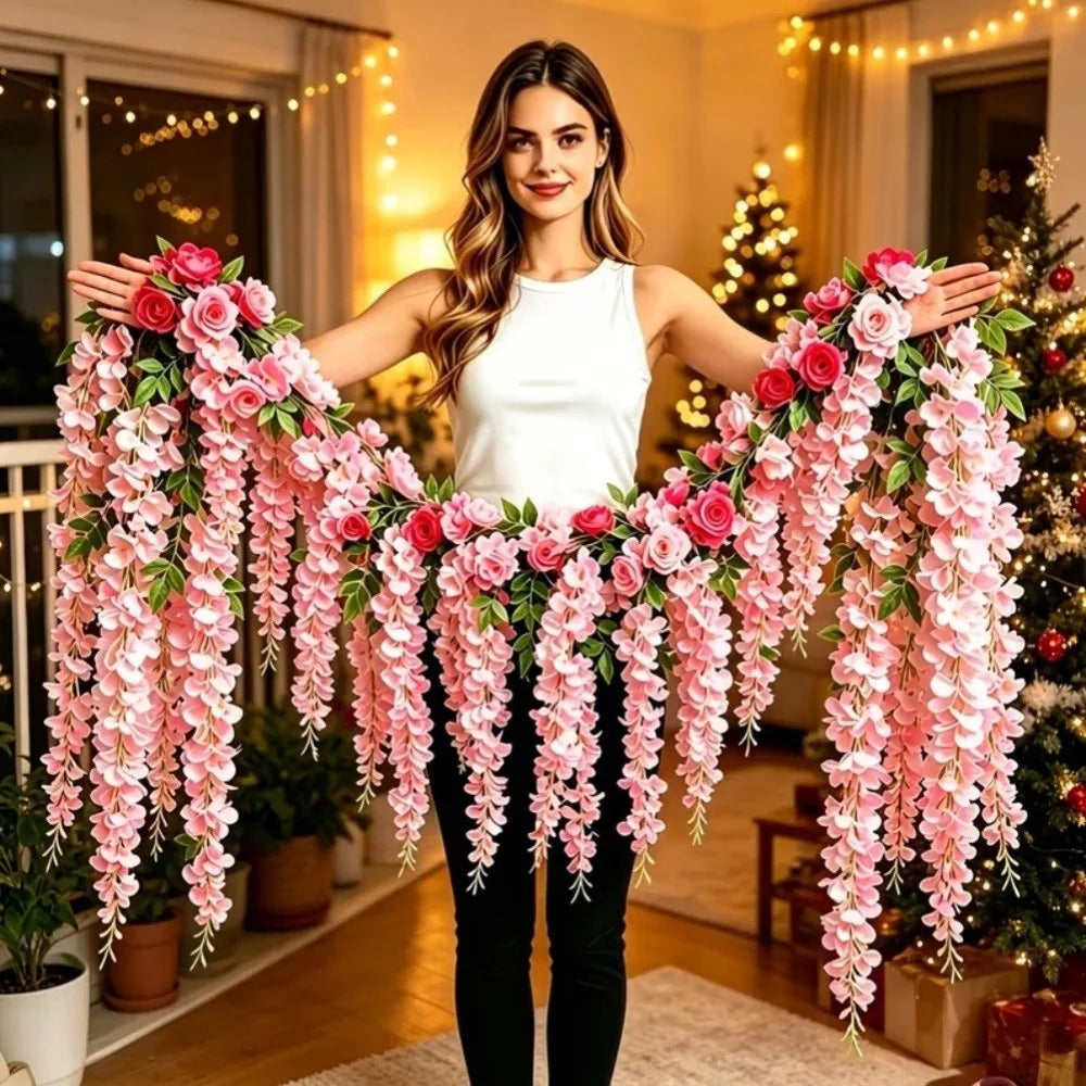 250cm Artificial White Rose Vine Garland | Faux Flower Wall Decor Artificial Flower Garland HIP
