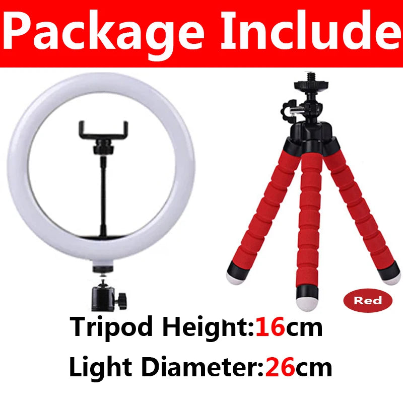10" Dimmable LED Selfie Ring Light with Tripod & Phone Stand LED Ring Light HIP A-26cm Red