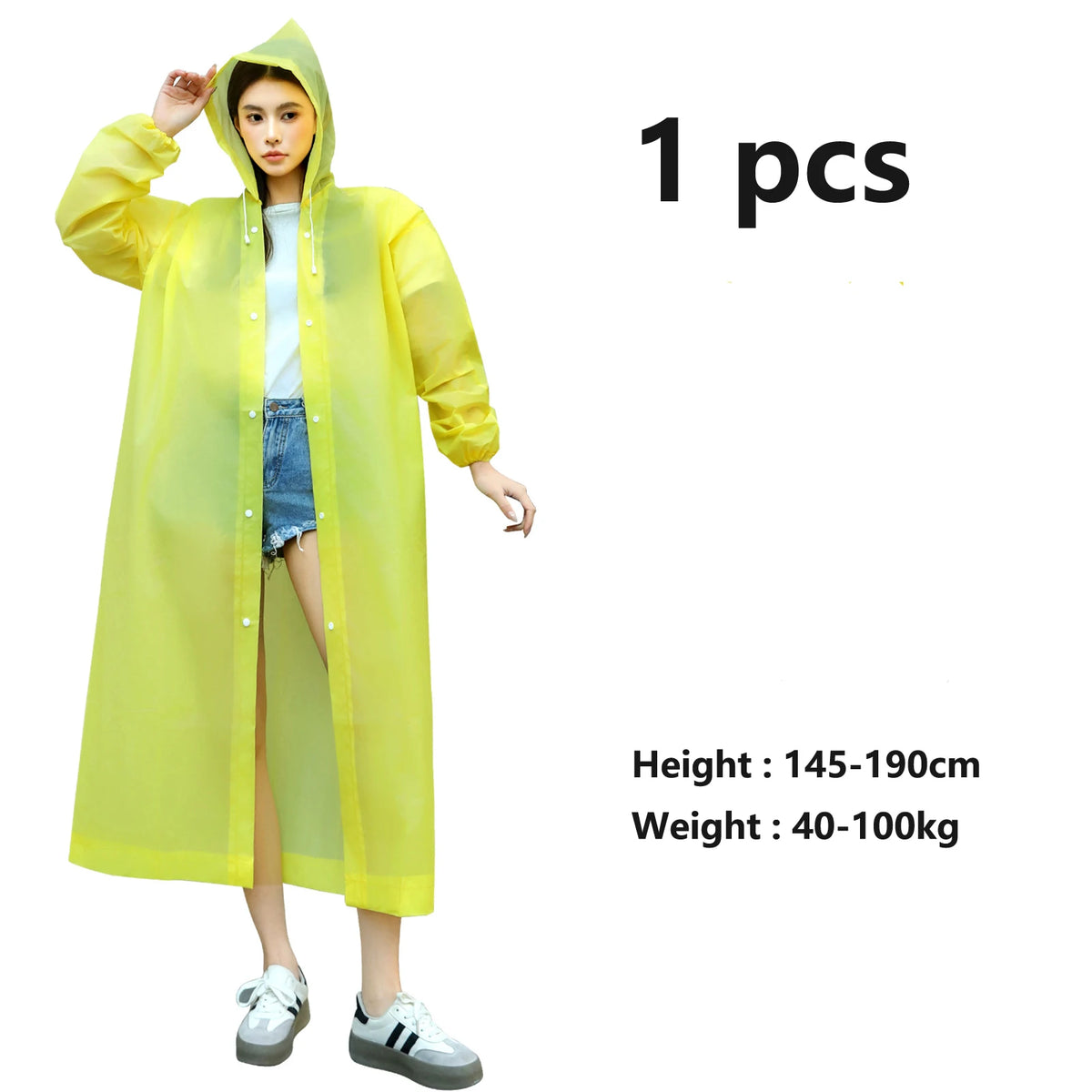EVA Waterproof Rain Poncho – Unisex Clear Hoodie Raincoat Rain Poncho HIP C258-yellow 1pcs
