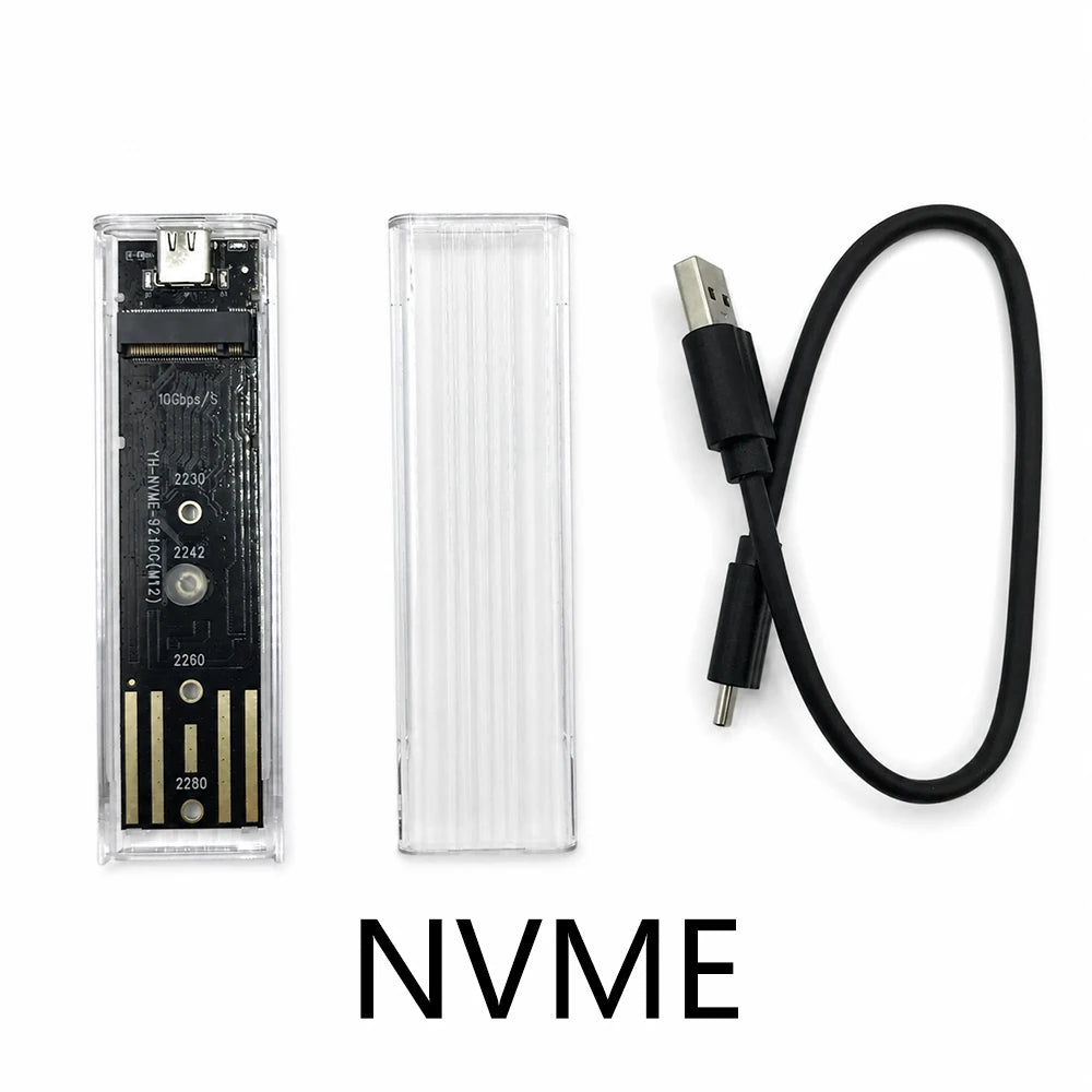 Dual Protocol M.2 SSD Enclosure – USB-C Clear Hard Disk Case SSD Enclosure Case HIP NVME